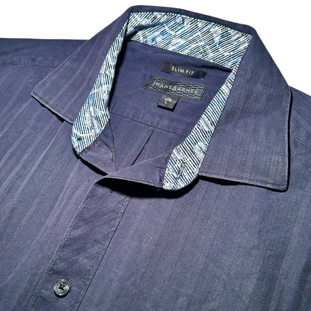 Jhane Barnes Slim Fit Mens Long Sleeve Button Down Striped Dress Shirt Size L
